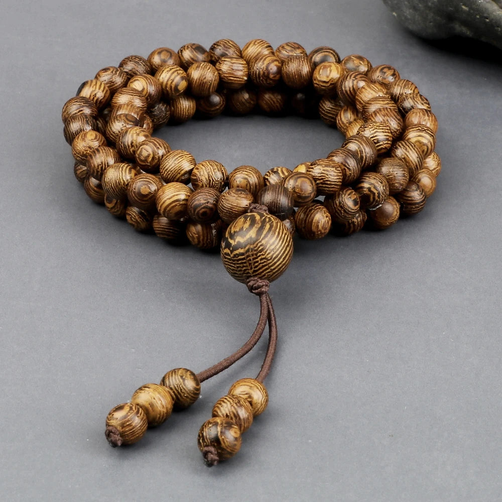 Colliers Mala en Bois Naturel, 108 Perles Spirituelles et Zen