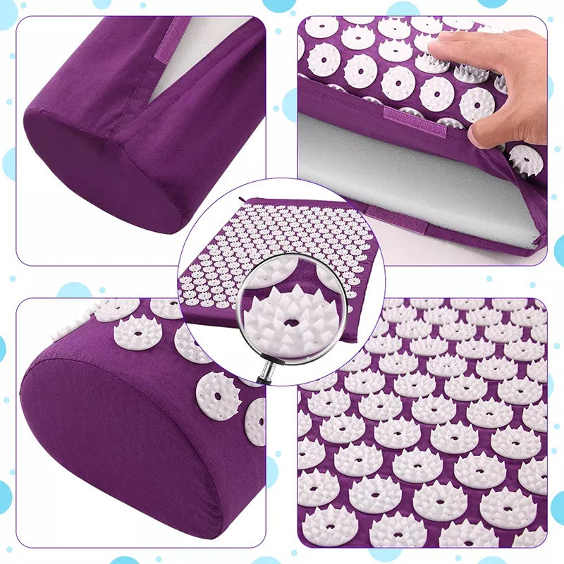 Tapis d'Acupression avec Picots, Parfait pour Relaxation et Fitness (avec coussin et sac)