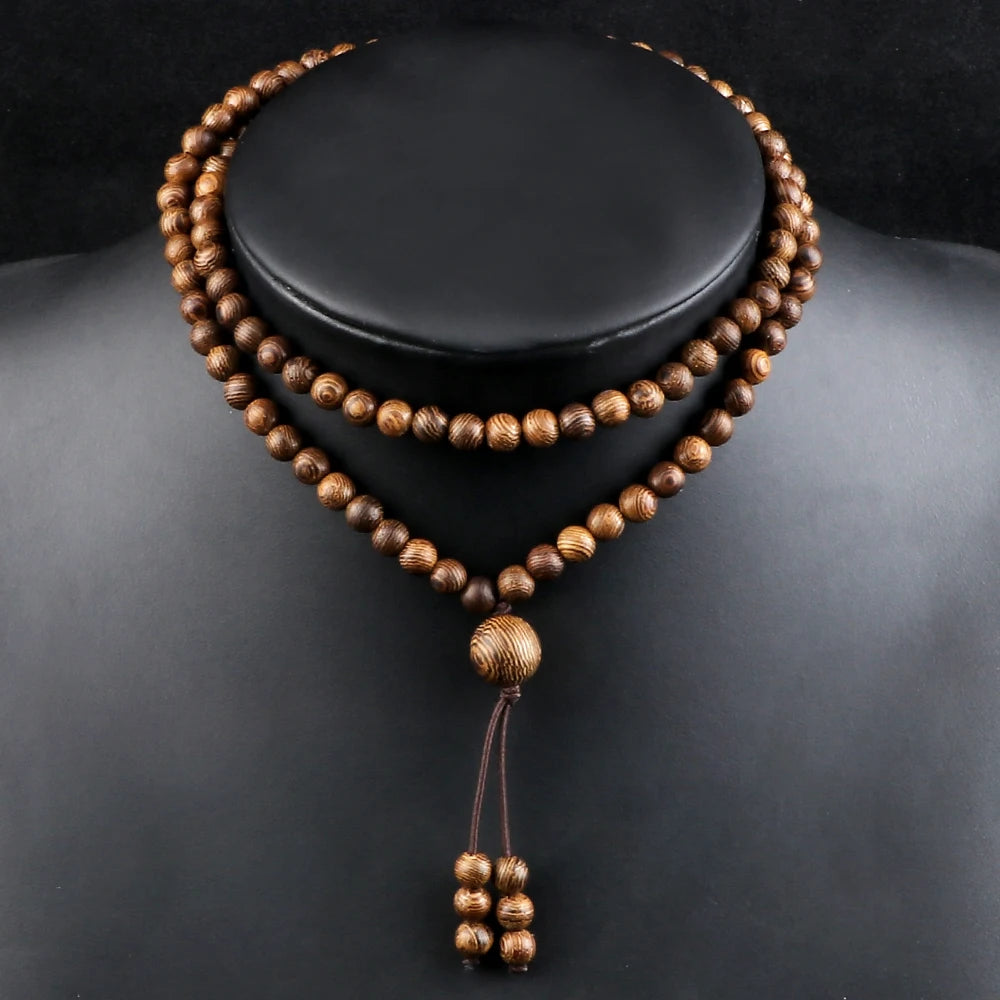 Colliers Mala en Bois Naturel, 108 Perles Spirituelles et Zen