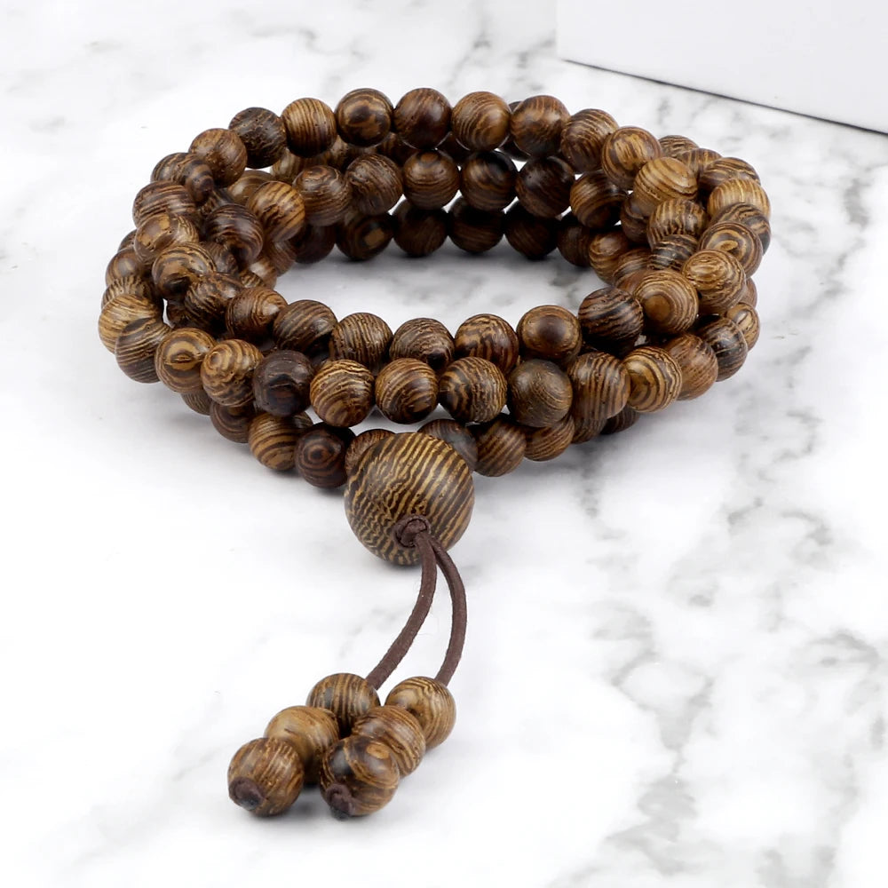 Colliers Mala en Bois Naturel, 108 Perles Spirituelles et Zen