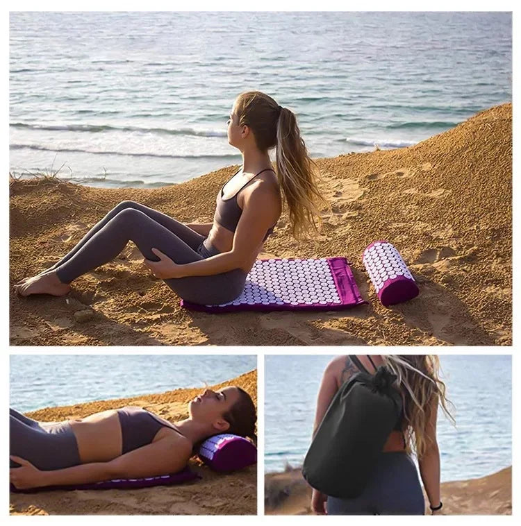 Tapis d'Acupression avec Picots, Parfait pour Relaxation et Fitness (avec coussin et sac)