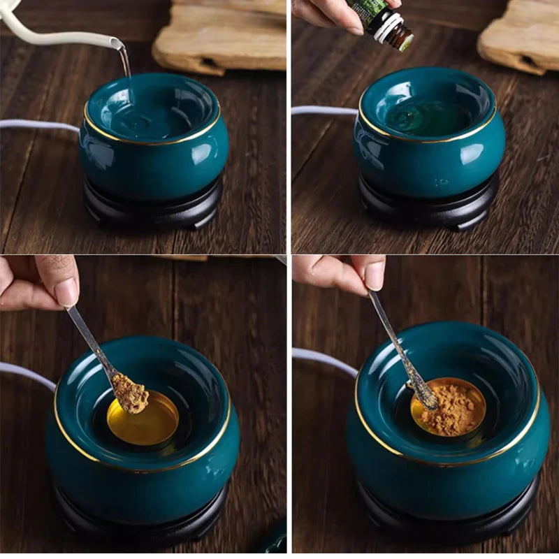 Encensoir Électrique Lotus Bleu, Diffuseur Oudh et Huiles Essentielles