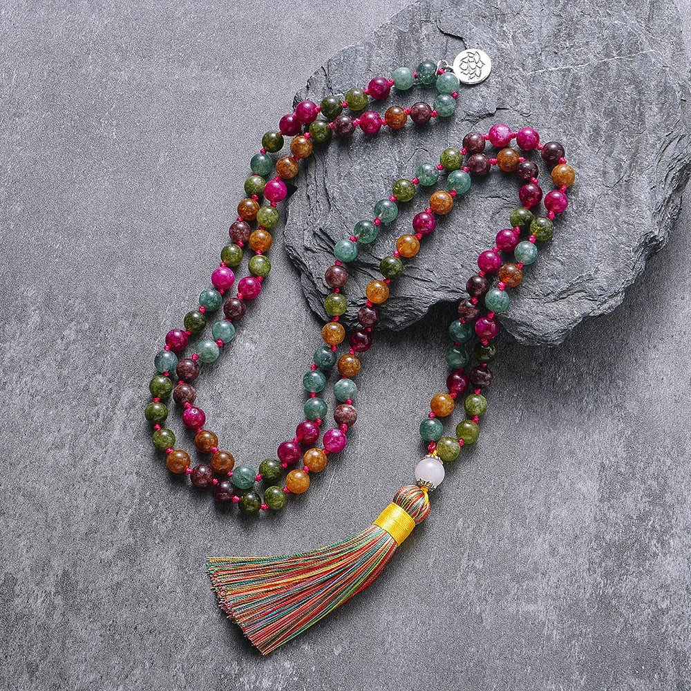 Colliers Mala en Tourmaline Colorée, Bijou Énergétique et Unique