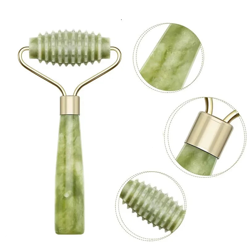Appareil Massage Visage en Jade, Rouleau et Gua Sha pour Éclat