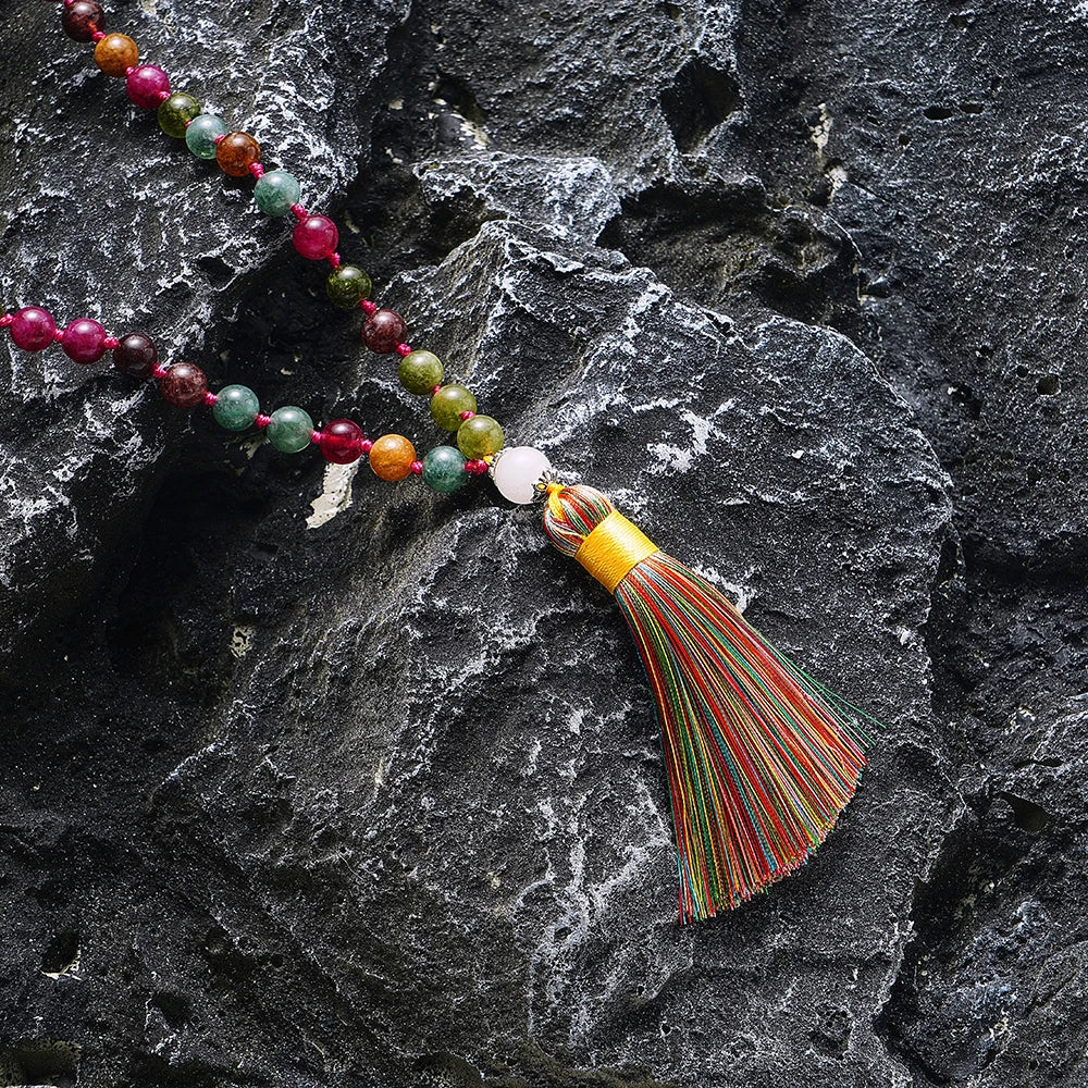 Colliers Mala en Tourmaline Colorée, Bijou Énergétique et Unique
