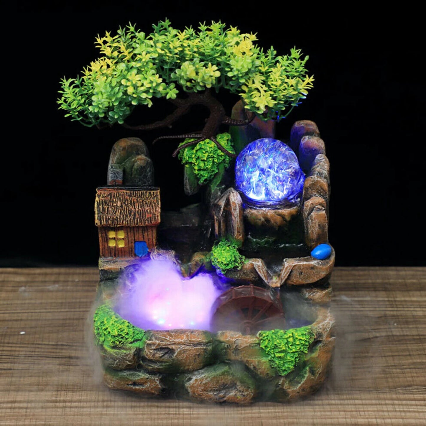 Fontaine d'Intérieur Cascade avec Brume et LED, Décoration Zen