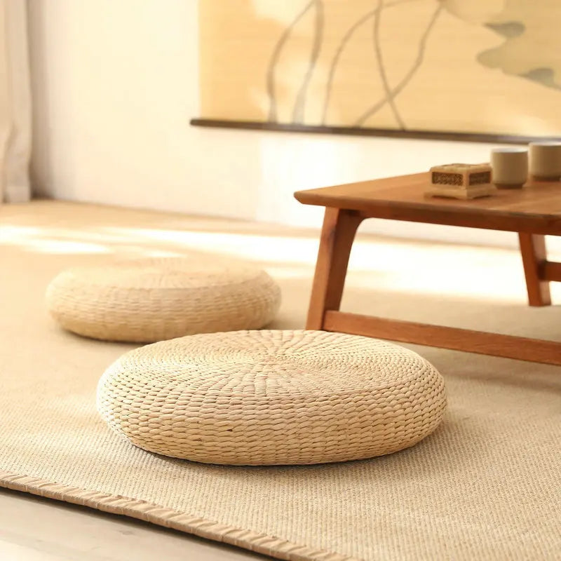 Coussin de Méditation Tatami Rond en Paille Naturelle et Confortable