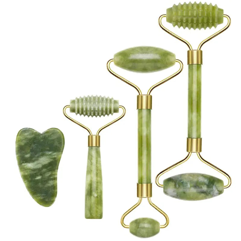 Appareil Massage Visage en Jade, Rouleau et Gua Sha pour Éclat