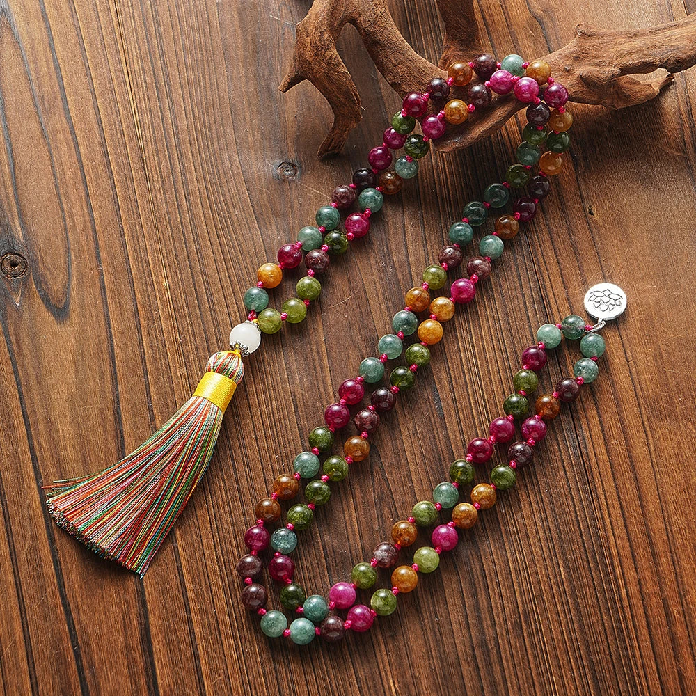 Colliers Mala en Tourmaline Colorée, Bijou Énergétique et Unique