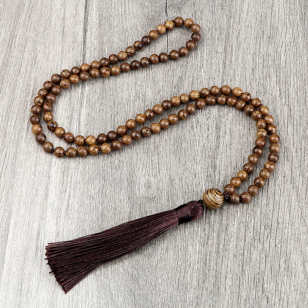 Colliers Mala en Bois Naturel, 108 Perles Spirituelles et Zen