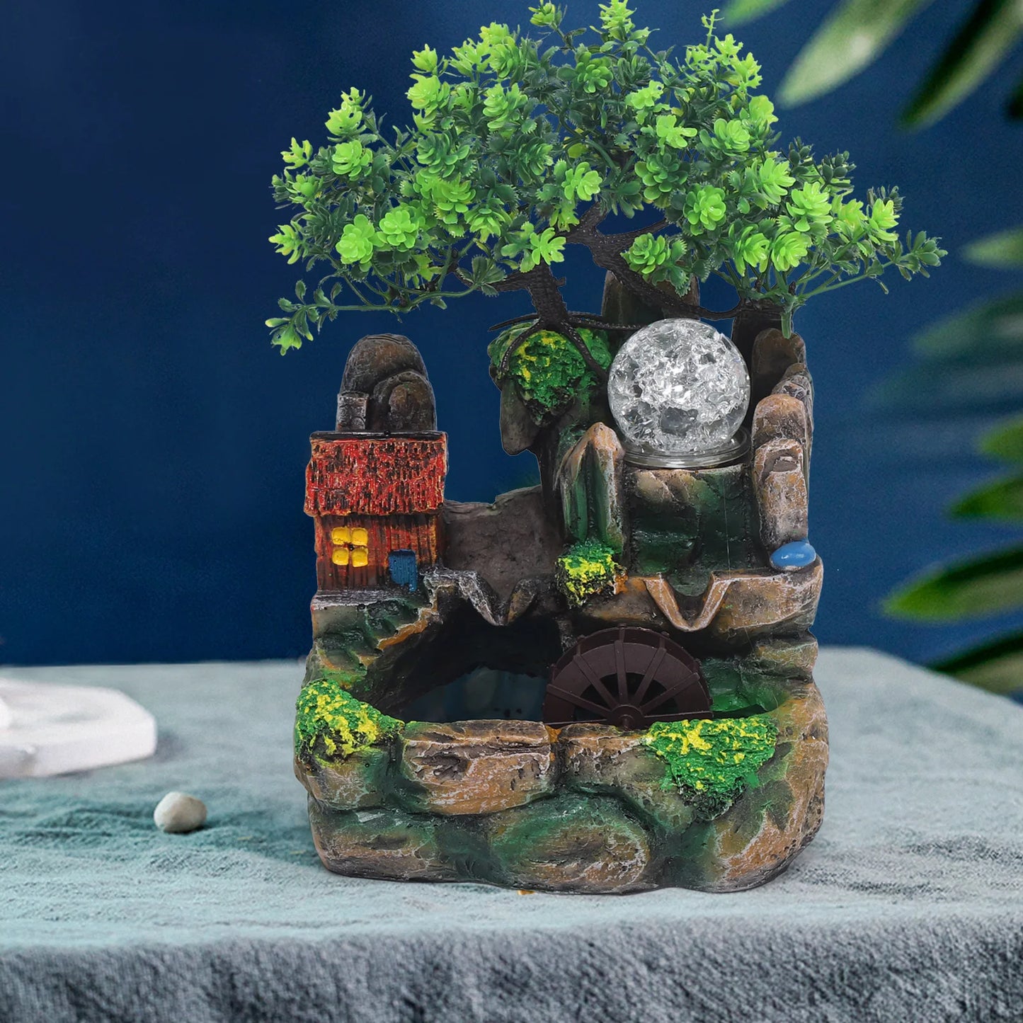 Fontaine d'Intérieur Cascade avec Brume et LED, Décoration Zen