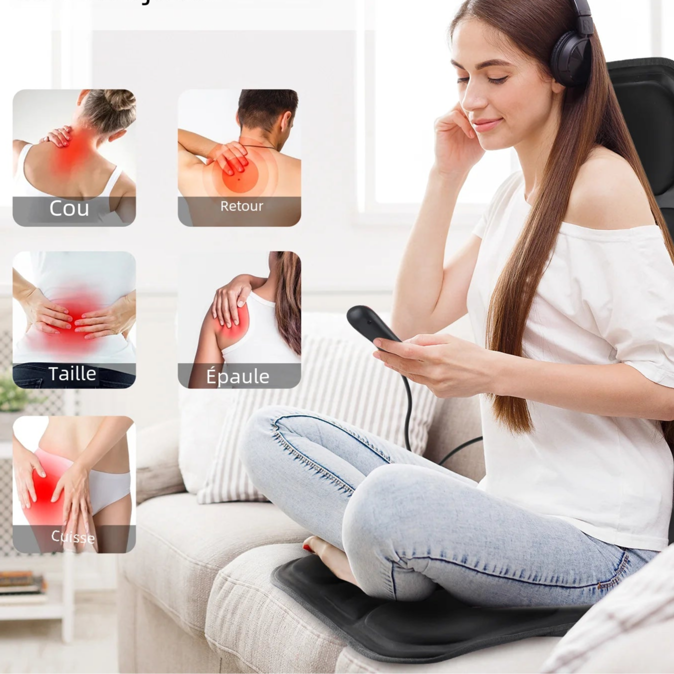 Appareil Massage Dos Électrique, Coussin Vibrant pour Siège et Lit