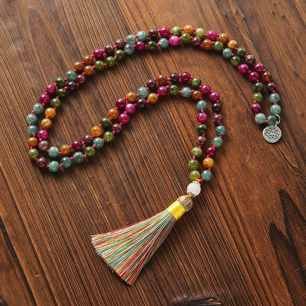 Colliers Mala en Tourmaline Colorée, Bijou Énergétique et Unique